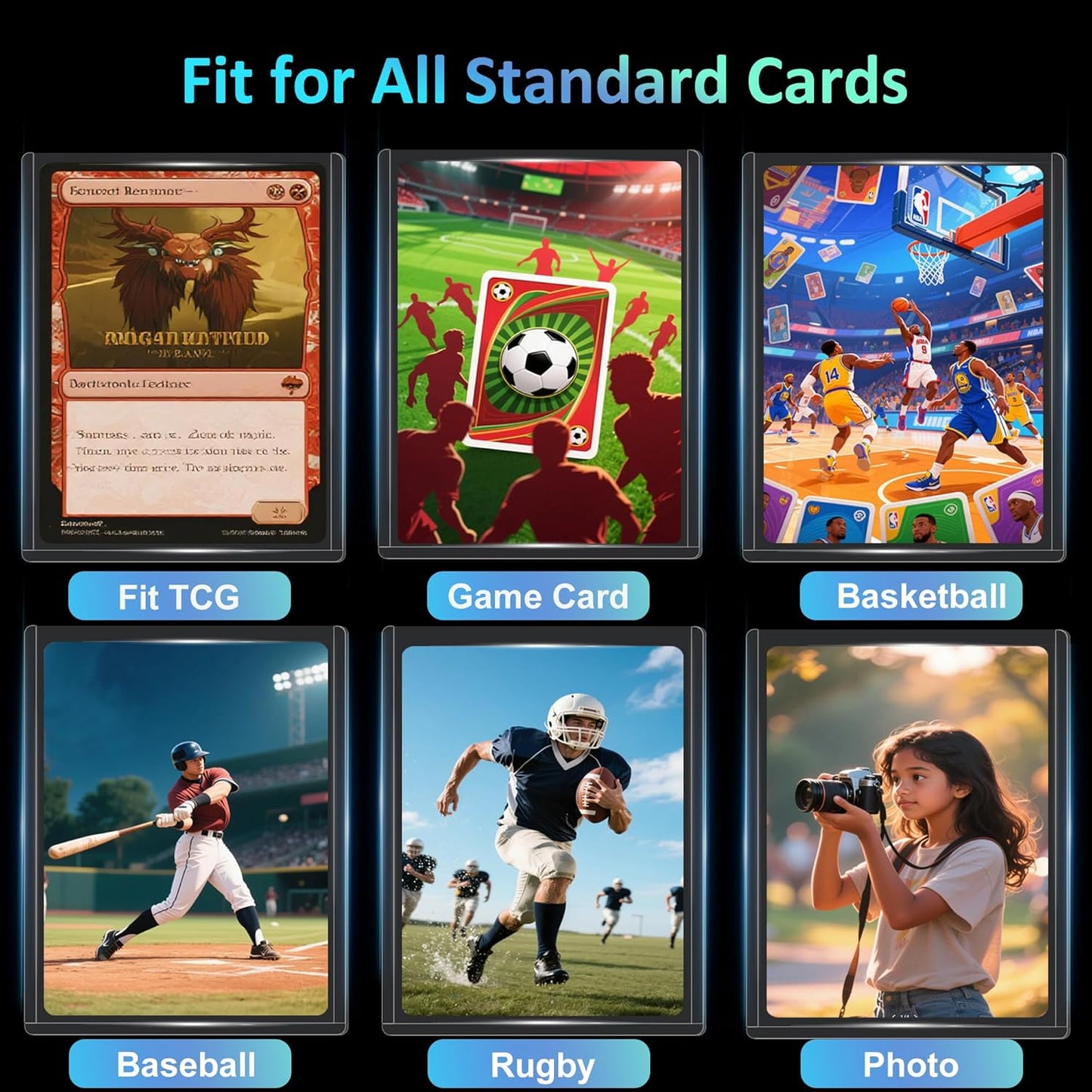 RyshePro 200 Card Sleeves Top Loaders, 35PT Hard Plastic Holder for Baseball, Full UV-Resistant Trading Card Protectors Fit for MTG TCG Game Sports
