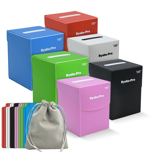 6 Pack Large Card Deck Boxes with 12 Dividers & 1 Dice Bag, Fits 100+ Double-Sleeved Standard Game Cards, Bulk Trading Card Storage Organizer Plastic Cases for MTG TCG Sports Cards, Colorful