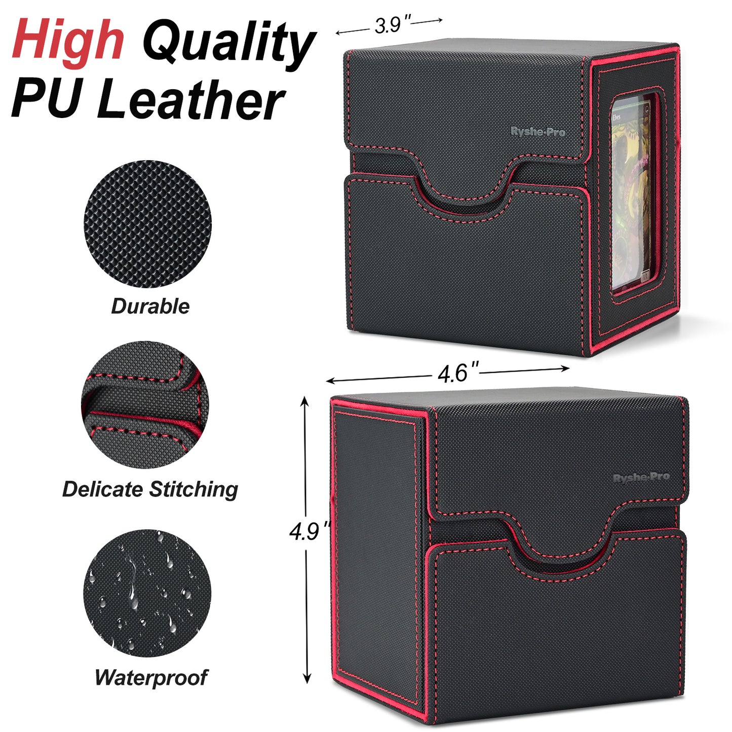 Card Deck Box for MTG Commander - (Patent Pending) Commander Deck Box with Display Fits 100+ Double-Sleeved Cards, Magnetic Trading Card Box for PTCG/TCG with Dice Tray & 35PT Card Holder, Black Red