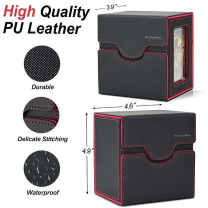 Card Deck Box for MTG Commander - (Patent Pending) Commander Deck Box with Display Fits 100+ Double-Sleeved Cards, Magnetic Trading Card Box for PTCG/TCG with Dice Tray & 35PT Card Holder, Black Red