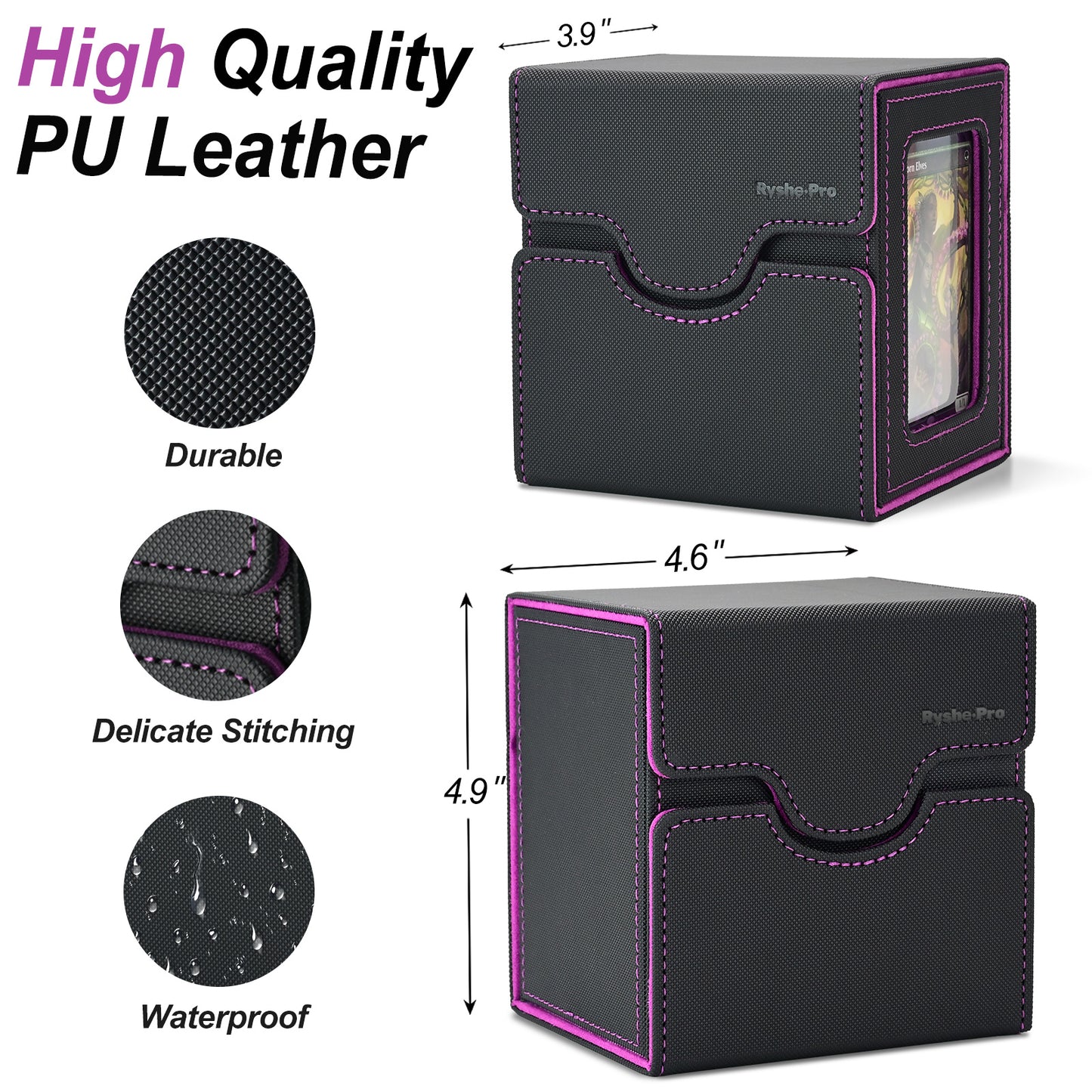 Card Deck Box for MTG Commander - (Patent Pending) Commander Deck Box with Display Fits 100+ Double-Sleeved Cards, Magnetic Trading Card Box for PTCG/TCG with Dice Tray & 35PT Card Holder, Black Purple