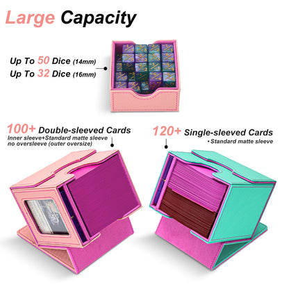 Card Deck Box for MTG Commander - (Patent Pending) Commander Deck Box with Display Fits 100+ Double-Sleeved Cards, Magnetic Trading Card Box for PTCG/TCG with Dice Tray & 35PT Card Holder, Black Pink