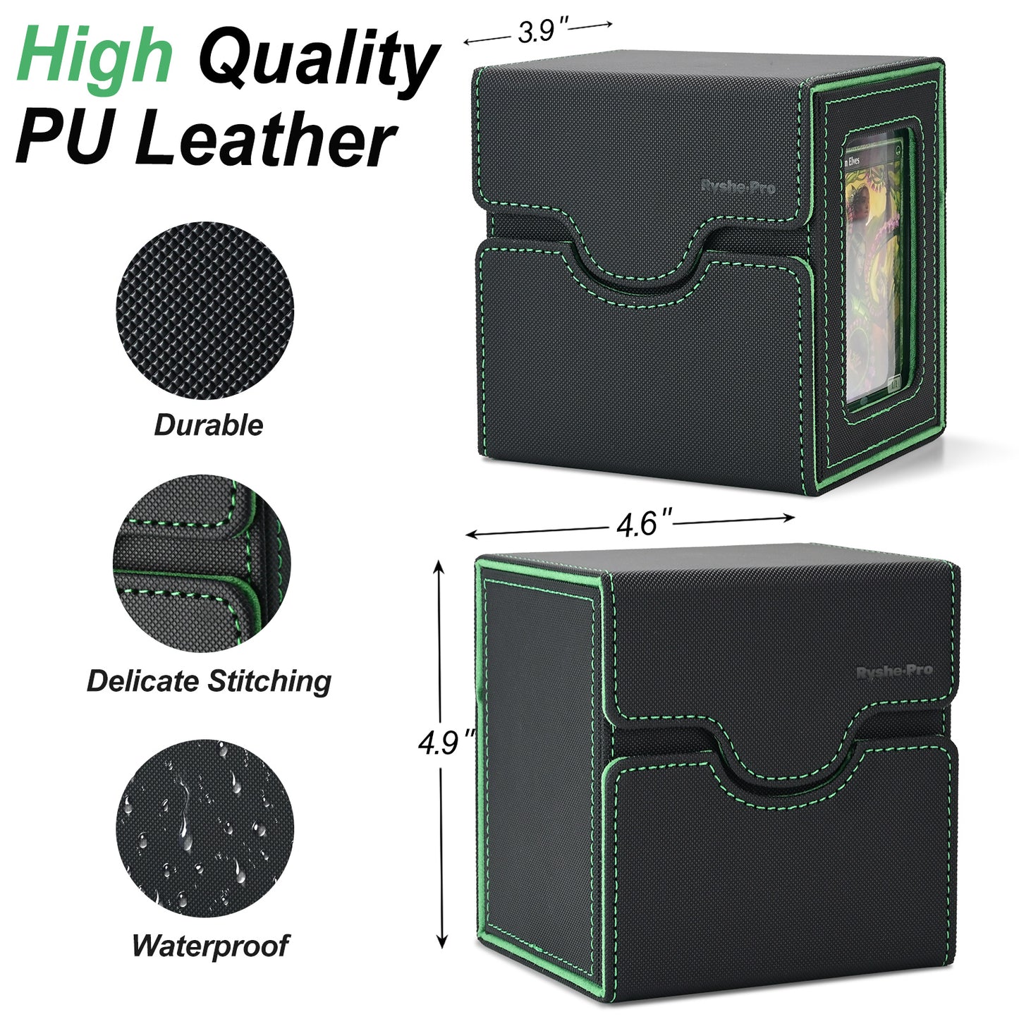 Card Deck Box for MTG Commander - (Patent Pending) Commander Deck Box with Display Fits 100+ Double-Sleeved Cards, Magnetic Trading Card Box for PTCG/TCG with Dice Tray & 35PT Card Holder, Black Green