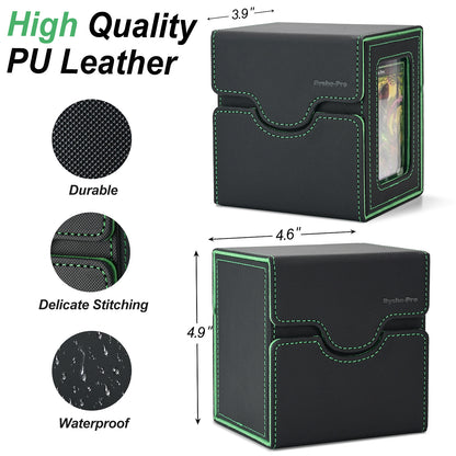 Card Deck Box for MTG Commander - (Patent Pending) Commander Deck Box with Display Fits 100+ Double-Sleeved Cards, Magnetic Trading Card Box for PTCG/TCG with Dice Tray & 35PT Card Holder, Black Green