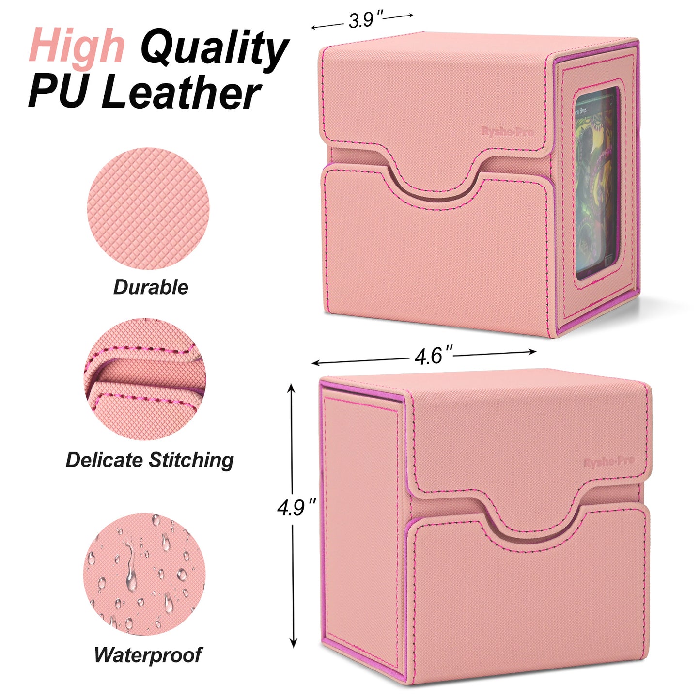 Card Deck Box for MTG Commander - (Patent Pending) Commander Deck Box with Display Fits 100+ Double-Sleeved Cards, Magnetic Trading Card Box for PTCG/TCG with Dice Tray & 35PT Card Holder, Black Pink