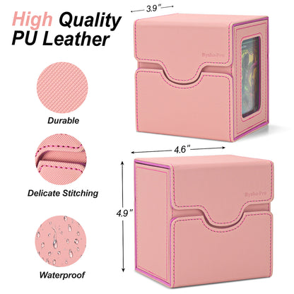 Card Deck Box for MTG Commander - (Patent Pending) Commander Deck Box with Display Fits 100+ Double-Sleeved Cards, Magnetic Trading Card Box for PTCG/TCG with Dice Tray & 35PT Card Holder, Black Pink