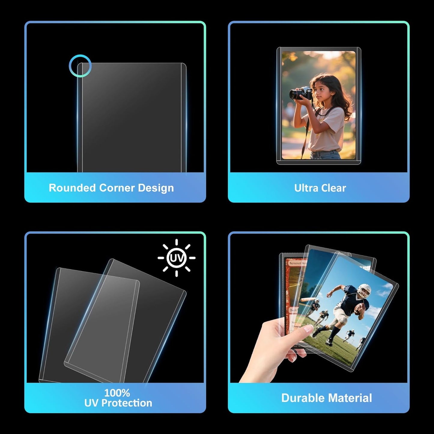 RyshePro 200 Card Sleeves Top Loaders, 35PT Hard Plastic Holder for Baseball, Full UV-Resistant Trading Card Protectors Fit for MTG TCG Game Sports